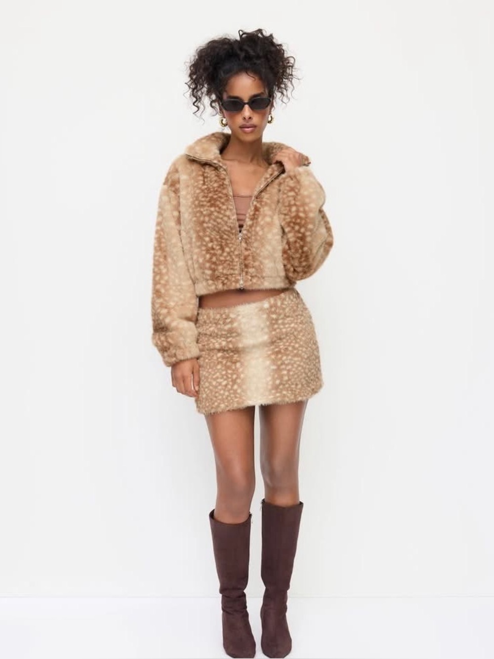 Cider FAUX FUR DEER PRINT SKIRT medium nwt